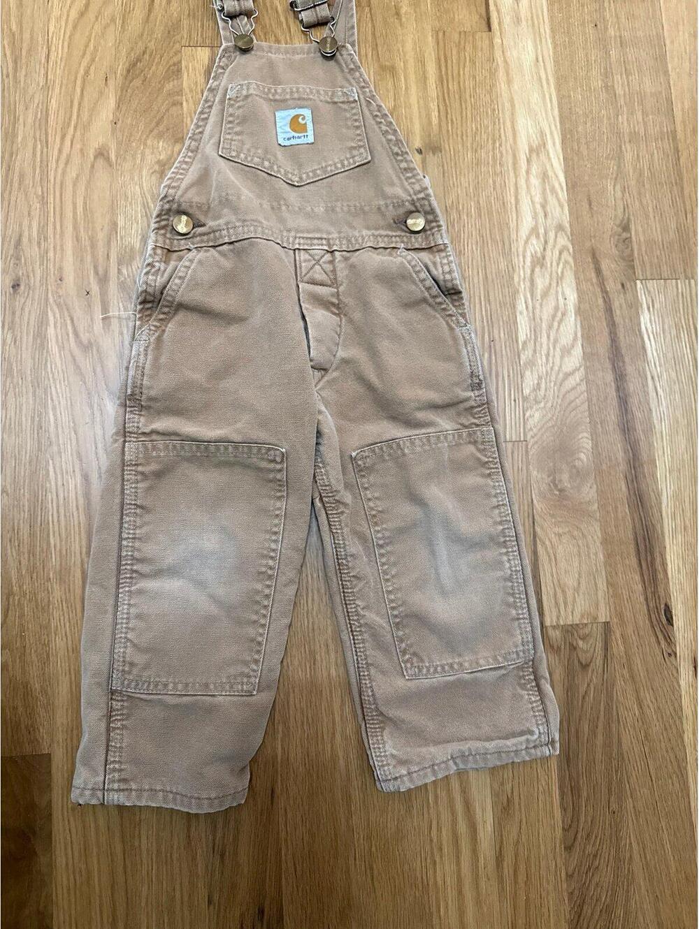 Carhartt Brown Double Knee Vintage Bib Overalls Youth Boys Size 3T Made in USA - Picture 2 of 8